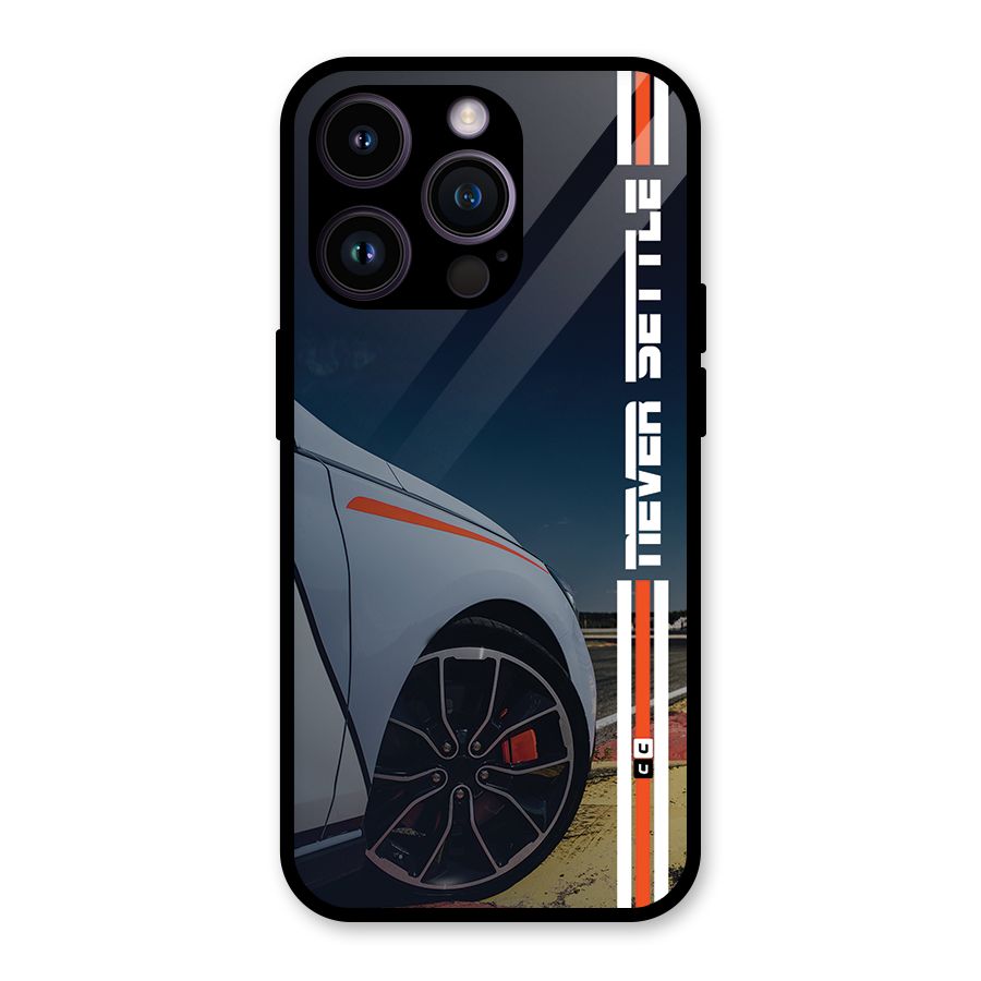 Never Settle SuperCar Glass Back Case for iPhone 14 Pro