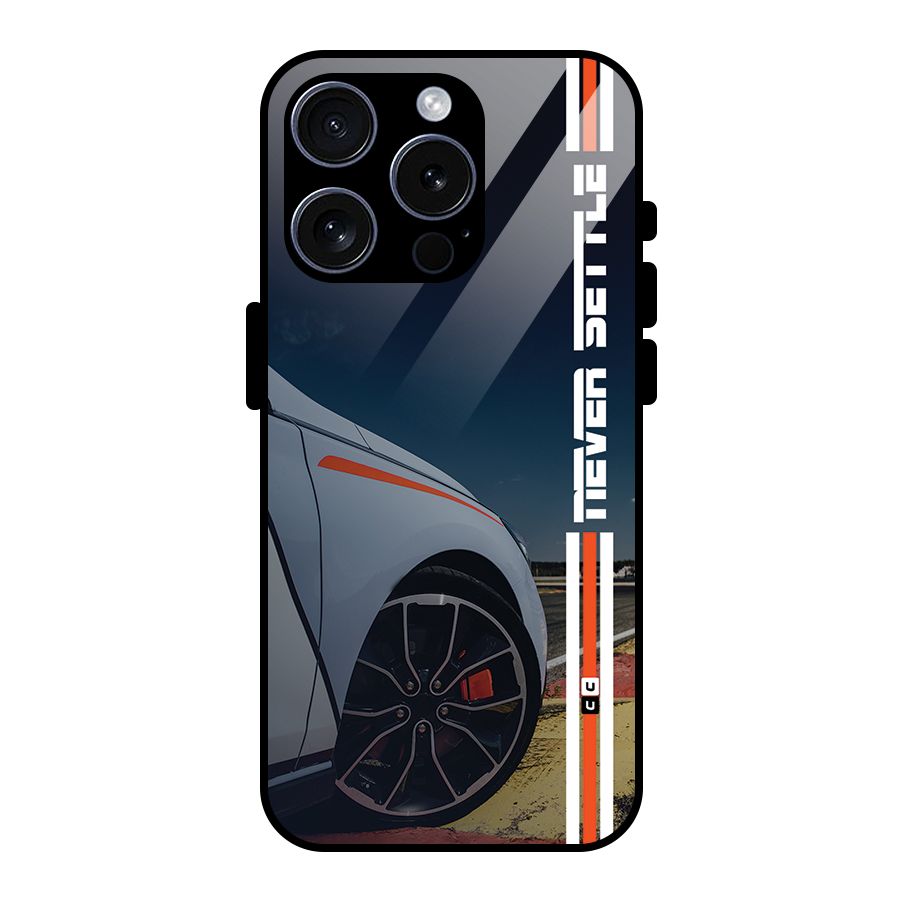 Never Settle SuperCar Glass Back Case for iPhone 15 Pro