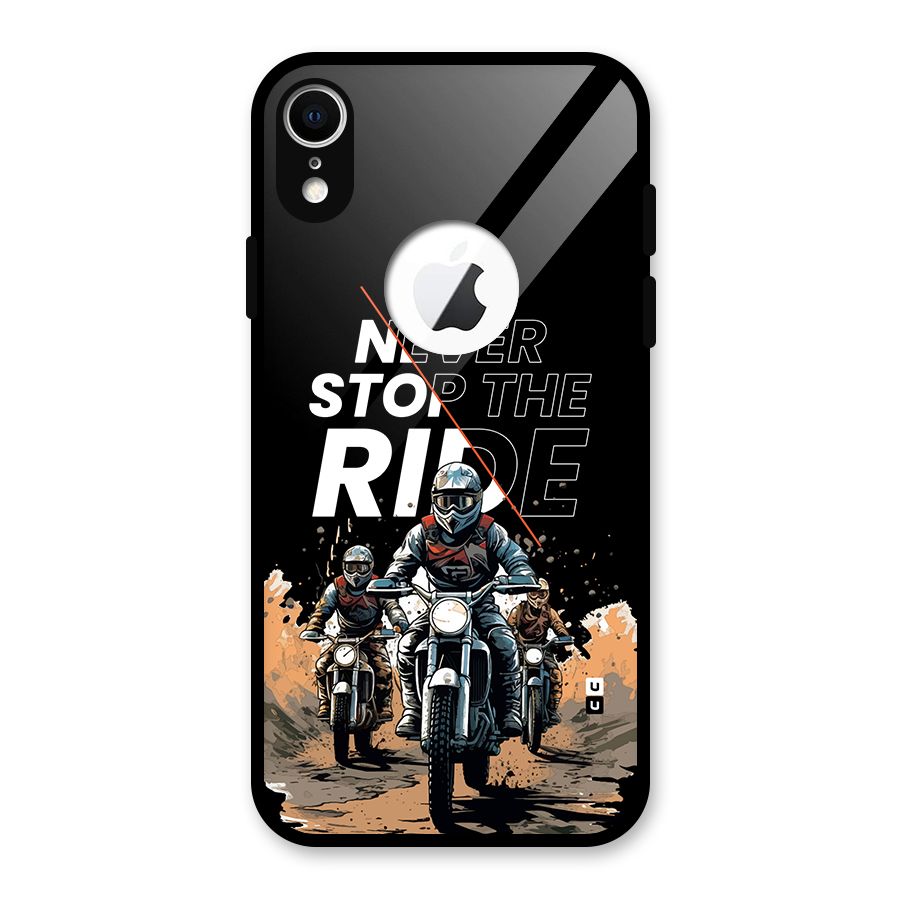 Never Stop ride Glass Back Case for iPhone XR Logo Cut