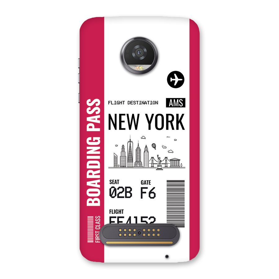 New York Boarding Pass Back Case for Moto Z2 Play