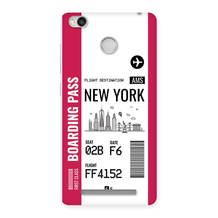 New York Boarding Pass Back Case for Redmi 3S Prime