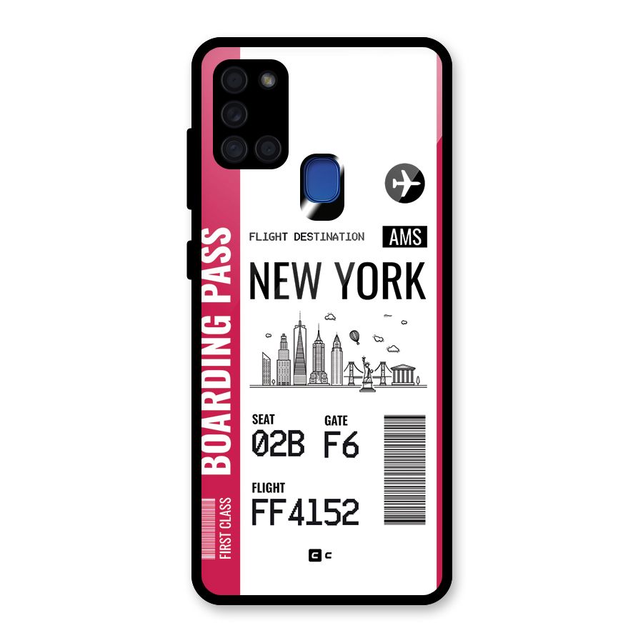 New York Boarding Pass Glass Back Case for Galaxy A21s