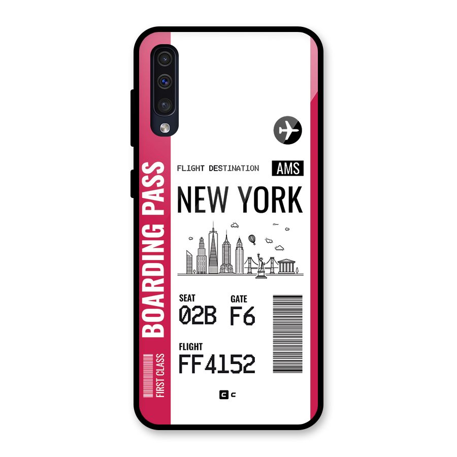 New York Boarding Pass Glass Back Case for Galaxy A50s