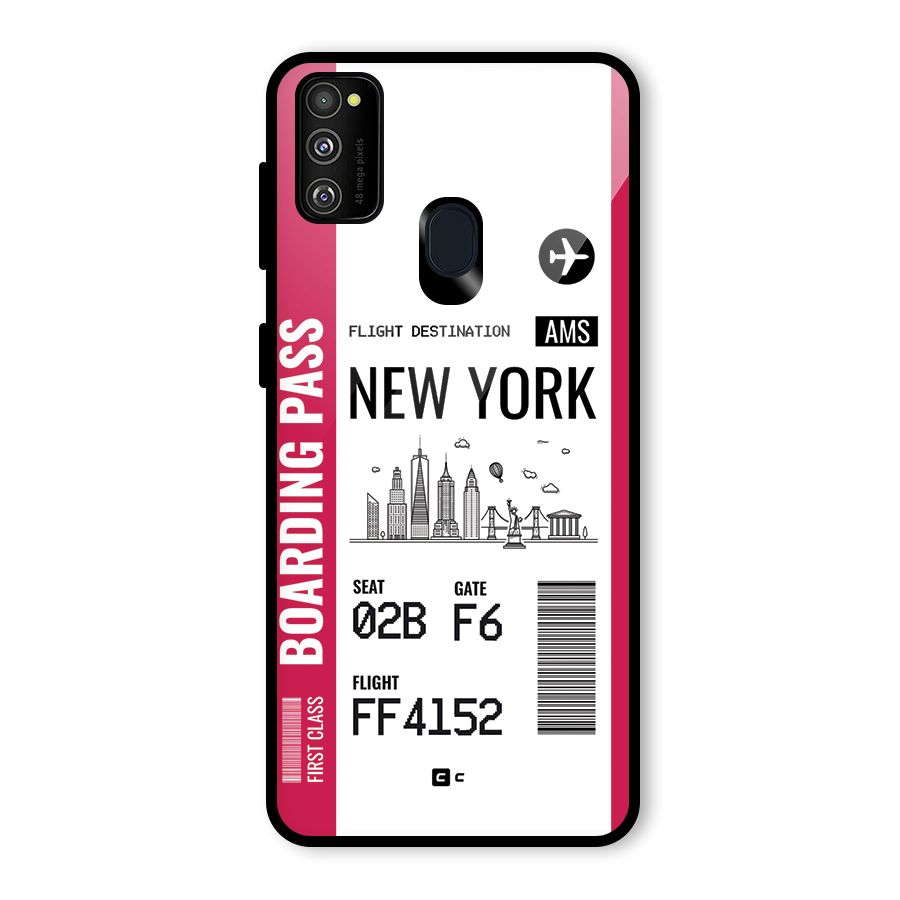 New York Boarding Pass Glass Back Case for Galaxy M30s
