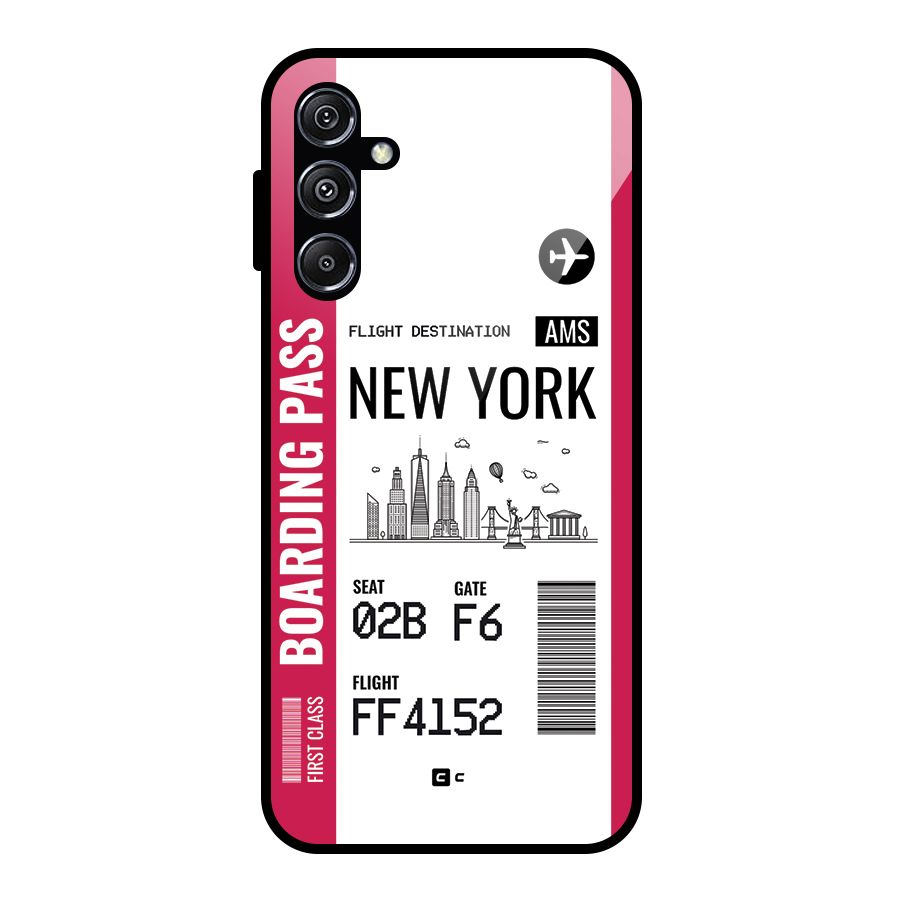 New York Boarding Pass Glass Back Case for Galaxy M34 5G