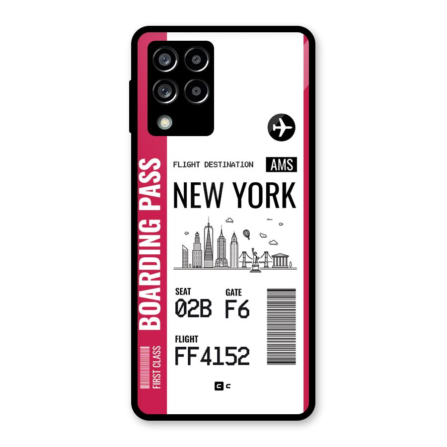New York Boarding Pass Glass Back Case for Galaxy M53 5G