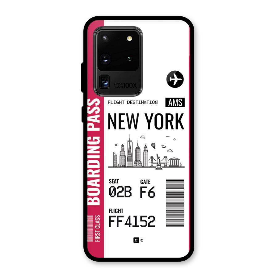 New York Boarding Pass Glass Back Case for Galaxy S20 Ultra
