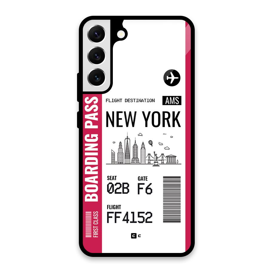 New York Boarding Pass Glass Back Case for Galaxy S22 Plus 5G