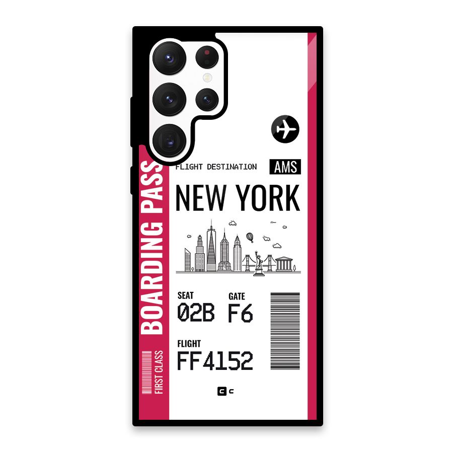 New York Boarding Pass Glass Back Case for Galaxy S22 Ultra 5G