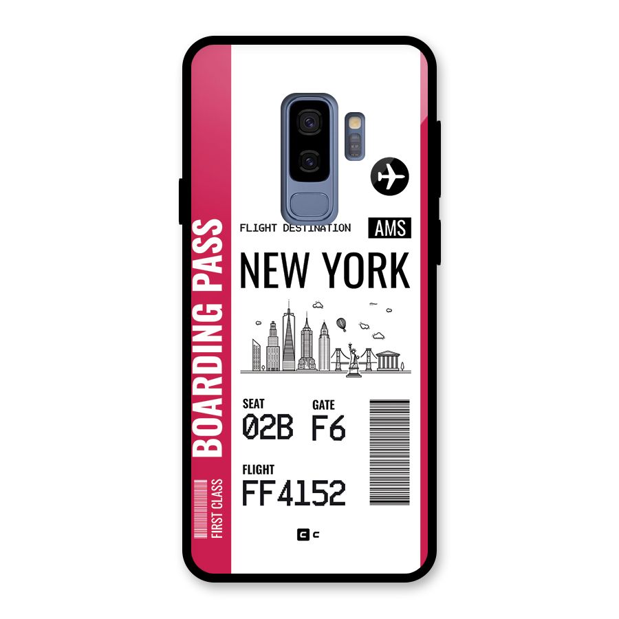 New York Boarding Pass Glass Back Case for Galaxy S9 Plus
