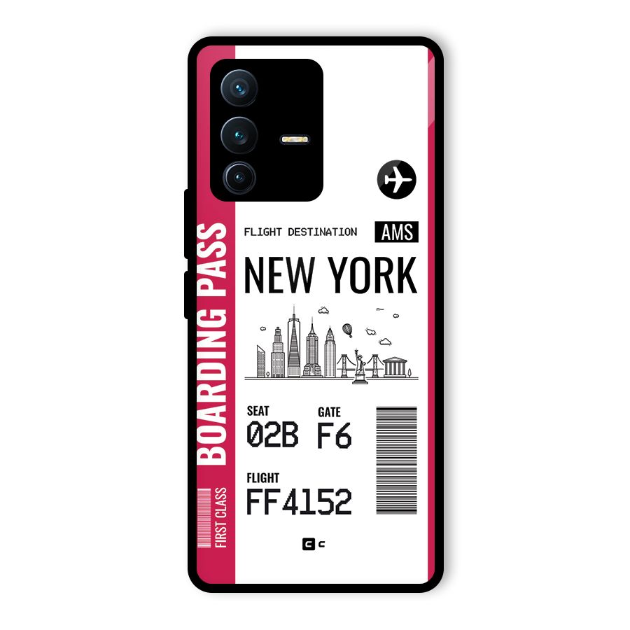 New York Boarding Pass Glass Back Case for Vivo V23 Pro