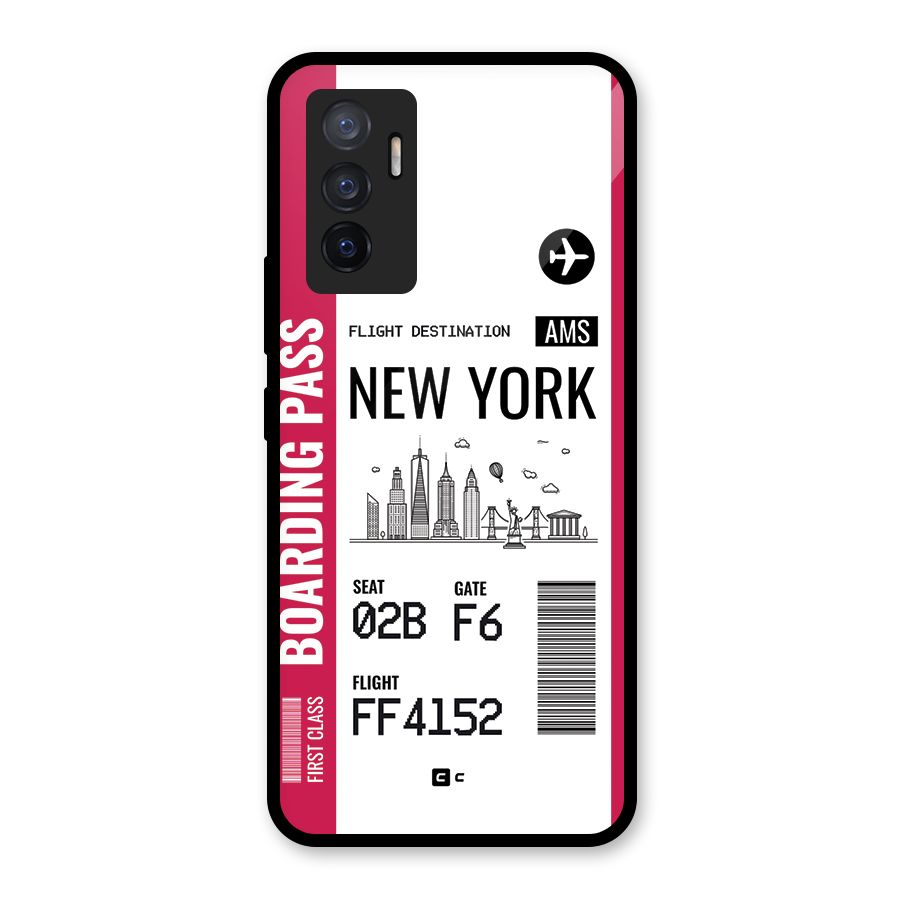 New York Boarding Pass Glass Back Case for Vivo V23e