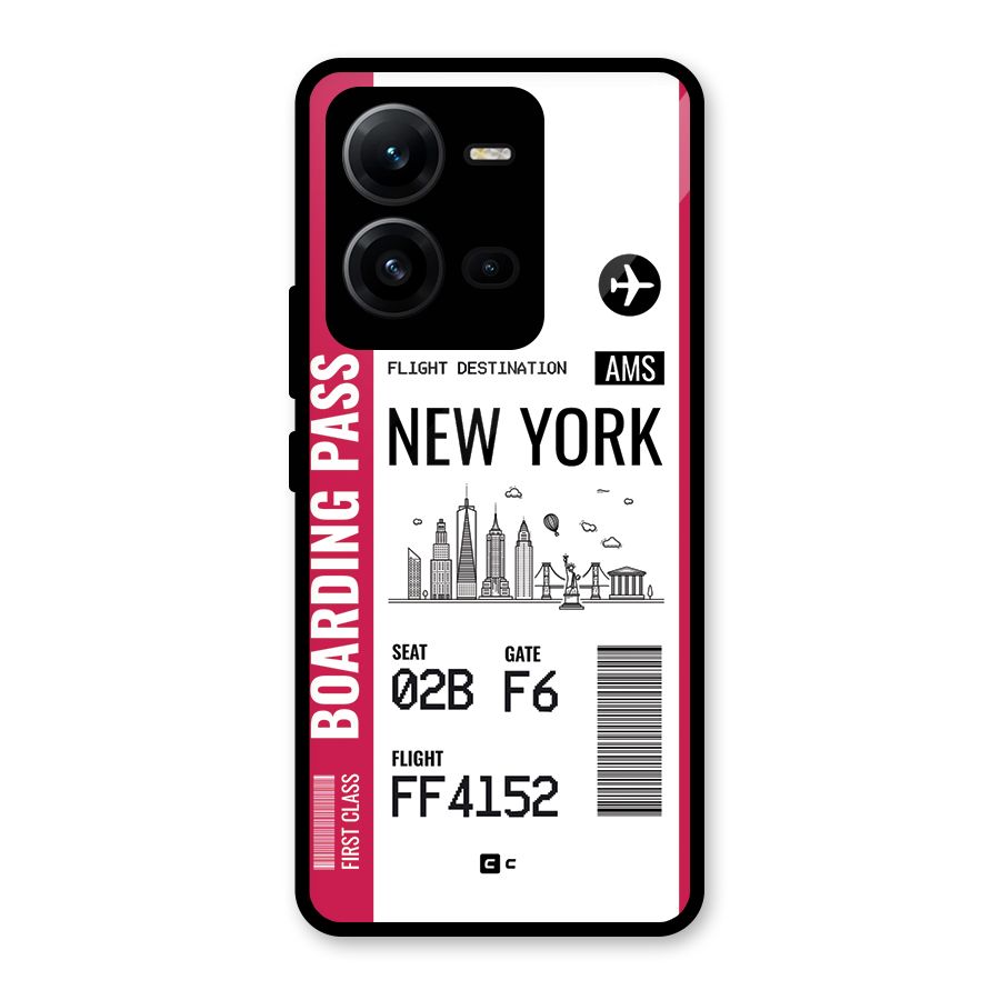 New York Boarding Pass Glass Back Case for Vivo V25