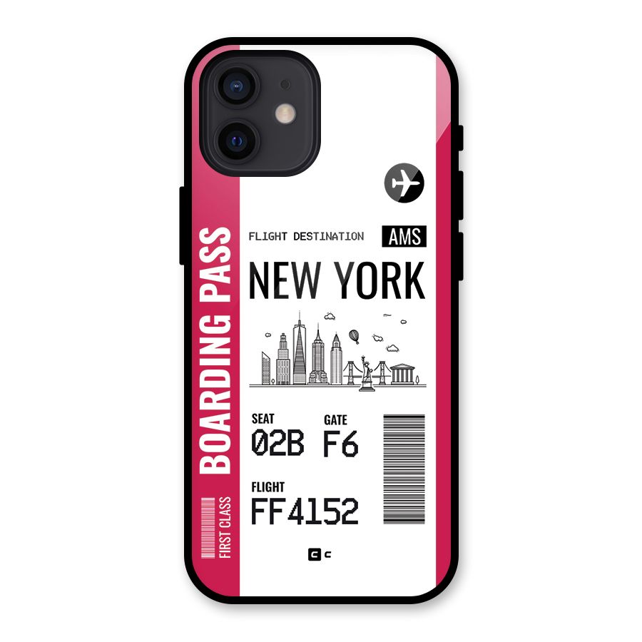 New York Boarding Pass Glass Back Case for iPhone 12