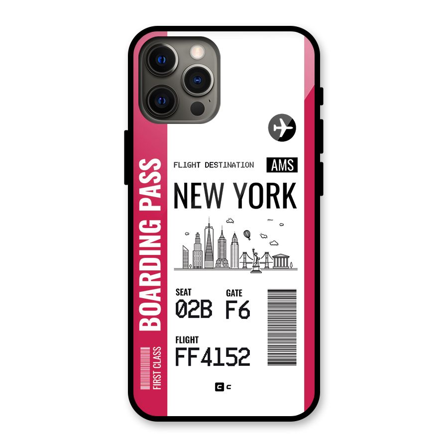 New York Boarding Pass Glass Back Case for iPhone 12 Pro Max