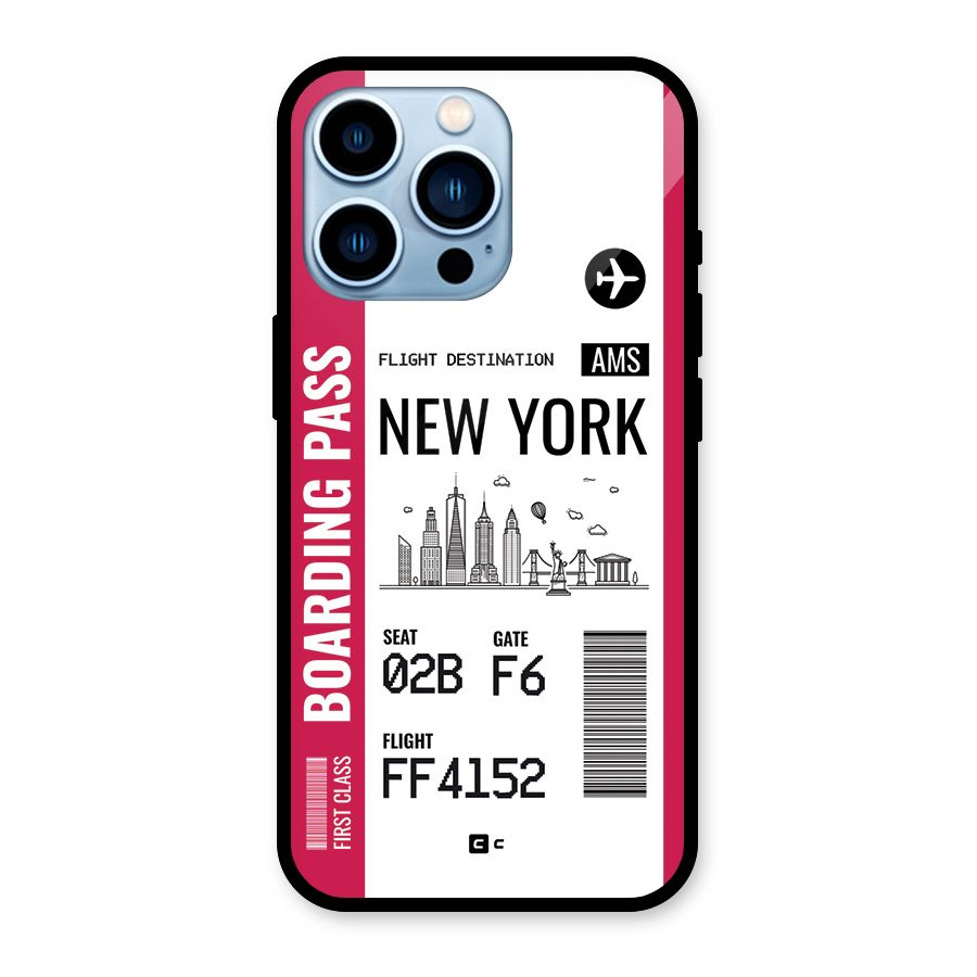 New York Boarding Pass Glass Back Case for iPhone 13 Pro