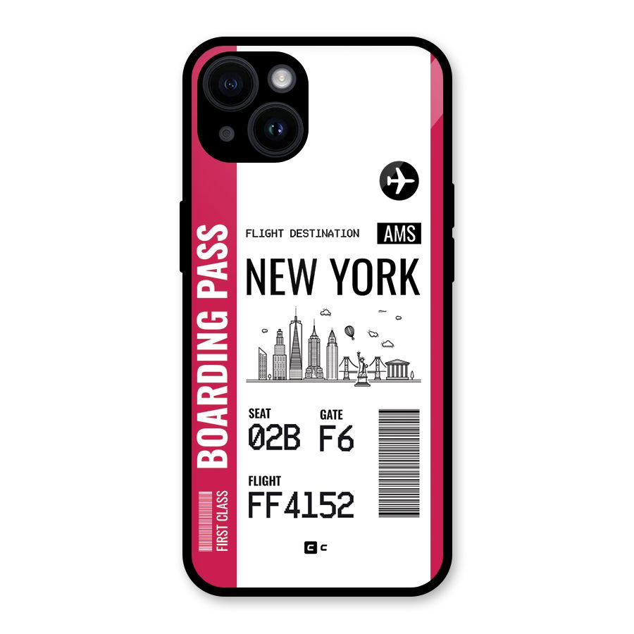New York Boarding Pass Glass Back Case for iPhone 14