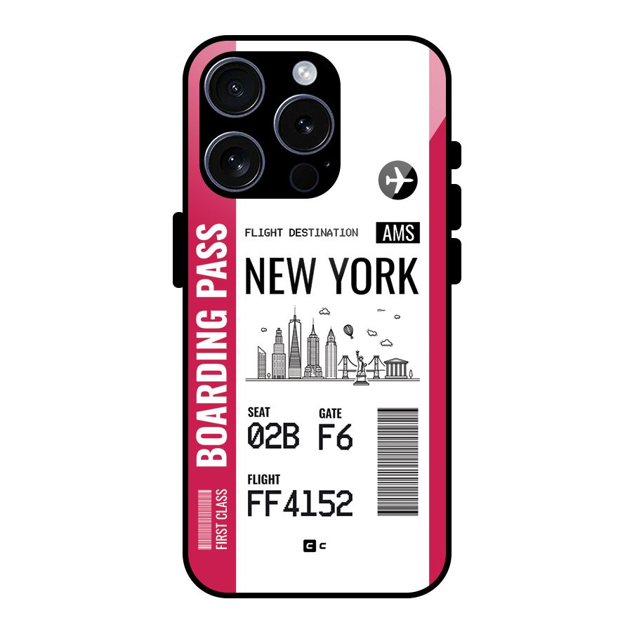 New York Boarding Pass Glass Back Case for iPhone 15 Pro