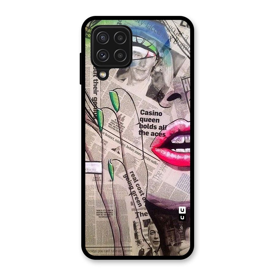 Newspaper Girl Art Glass Back Case for Galaxy A22 4G