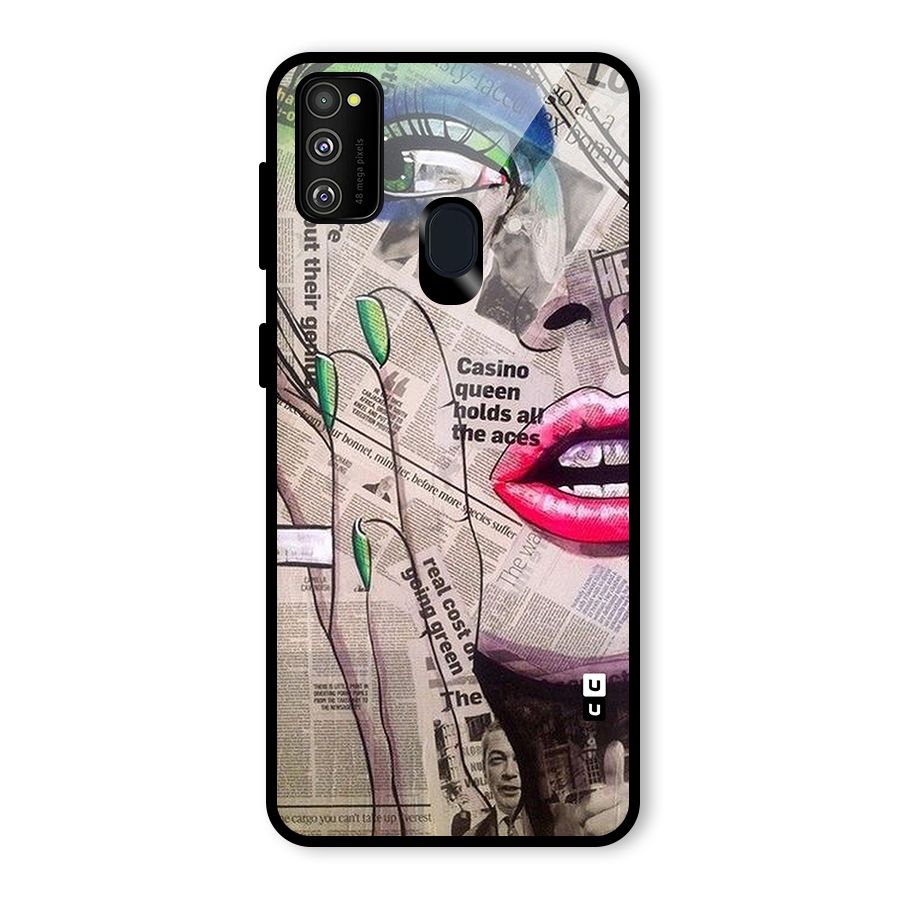Newspaper Girl Art Glass Back Case for Galaxy M21