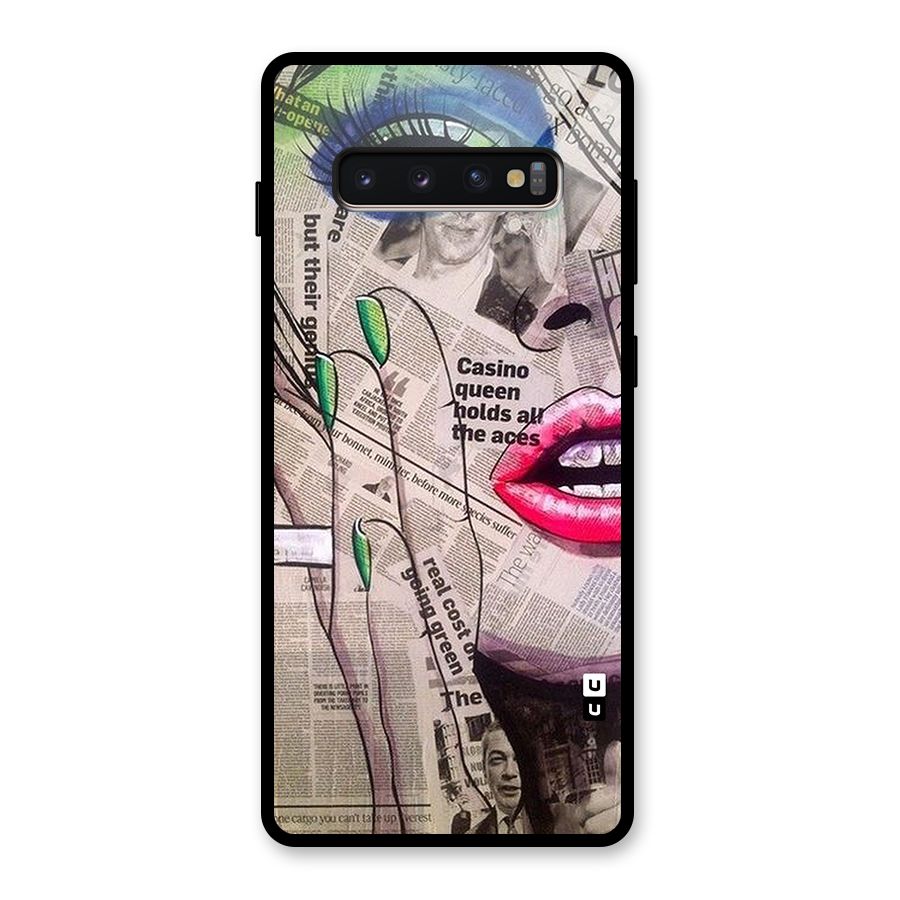 Newspaper Girl Art Glass Back Case for Galaxy S10 Plus