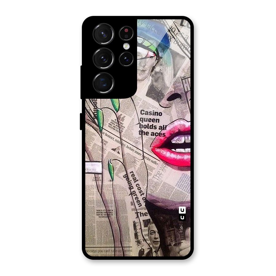 Newspaper Girl Art Glass Back Case for Galaxy S21 Ultra 5G