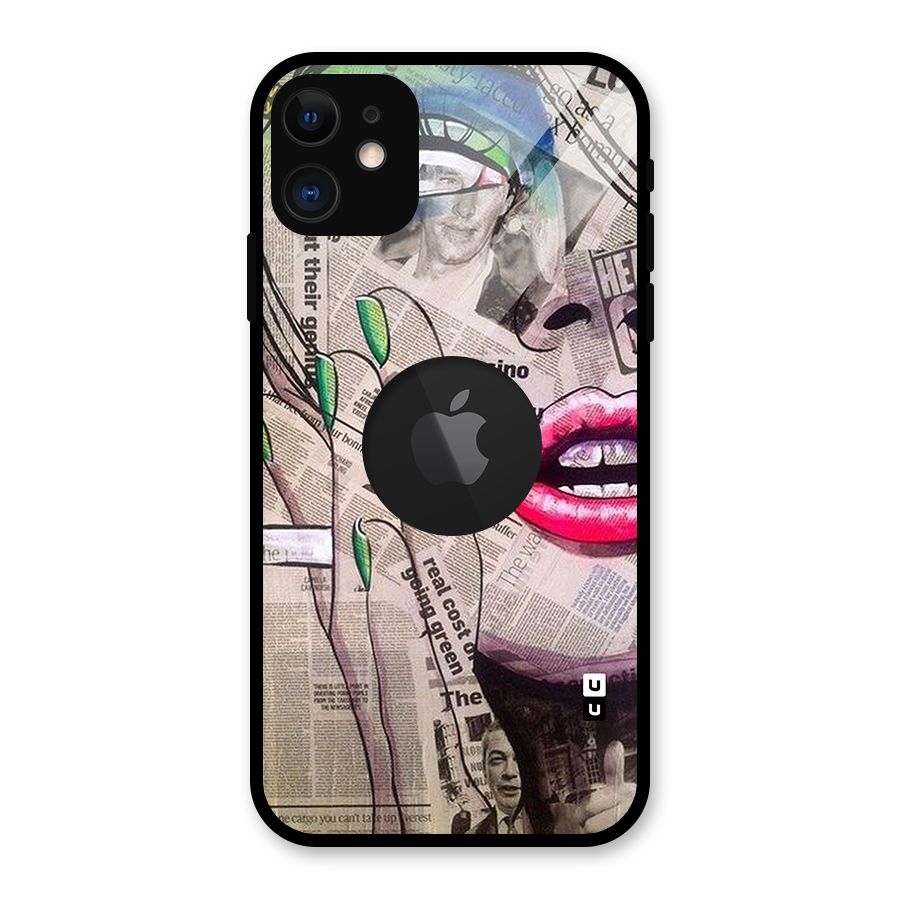 Newspaper Girl Art Glass Back Case for iPhone 11 Logo Cut