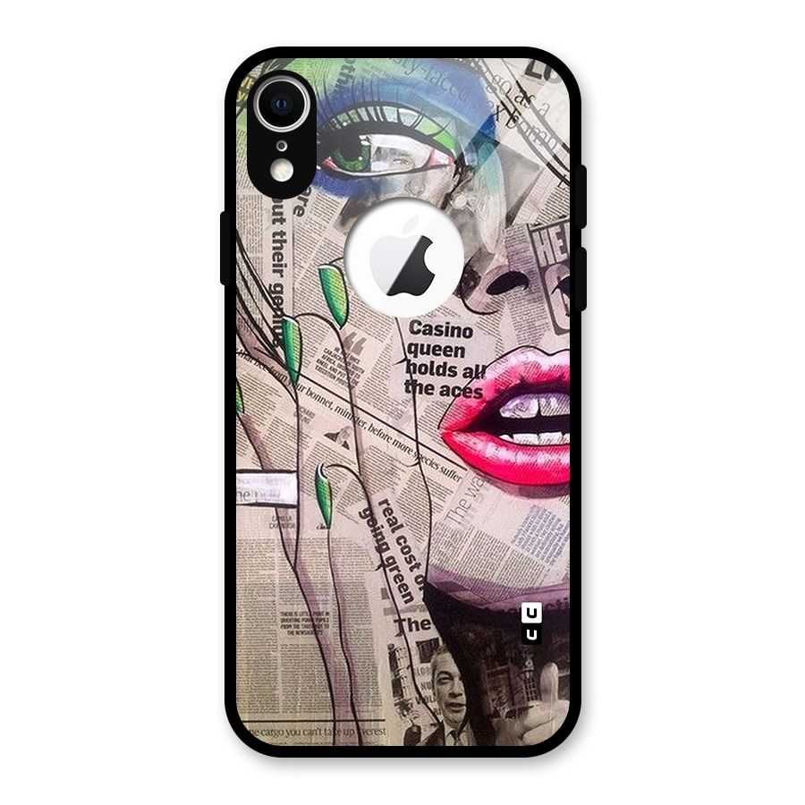 Newspaper Girl Art Glass Back Case for iPhone XR Logo Cut