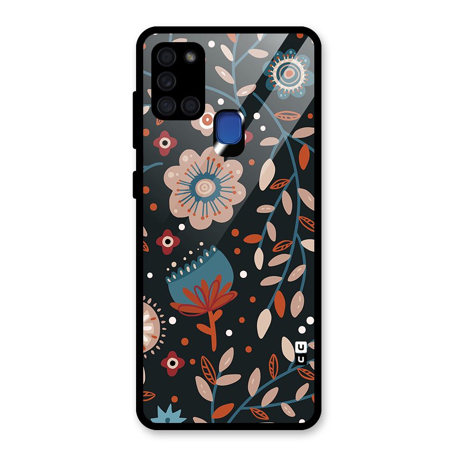Nordic Arts Flowery Space Glass Back Case for Galaxy A21s
