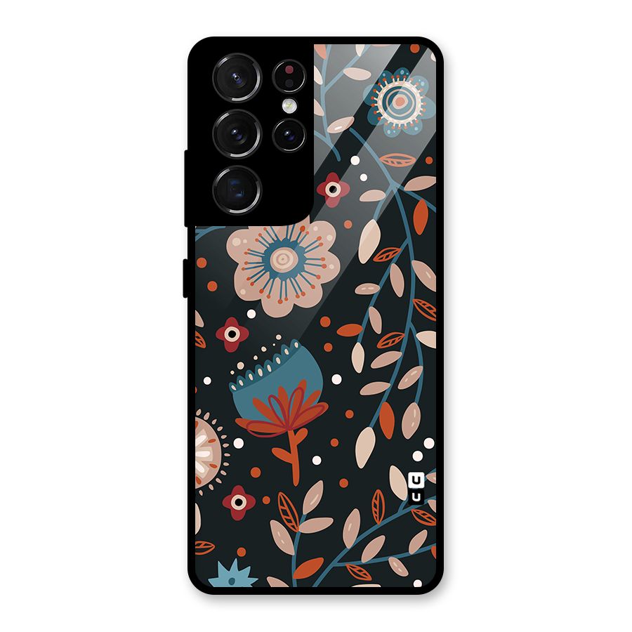 Nordic Arts Flowery Space Glass Back Case for Galaxy S21 Ultra 5G