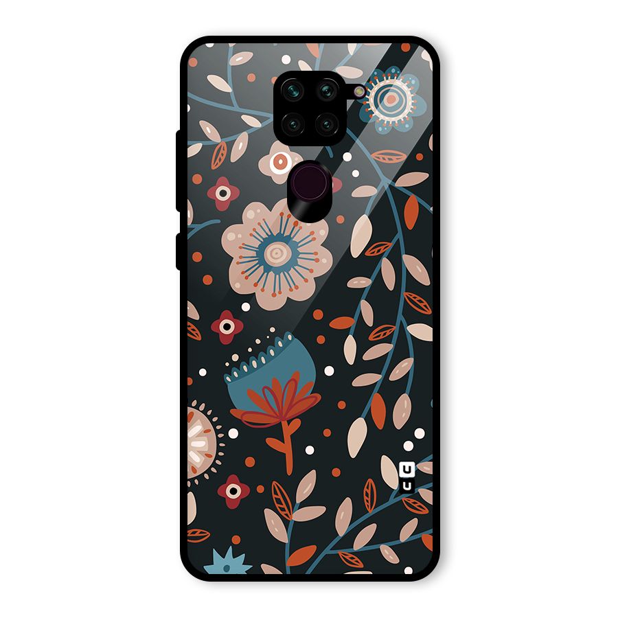 Nordic Arts Flowery Space Glass Back Case for Redmi Note 9