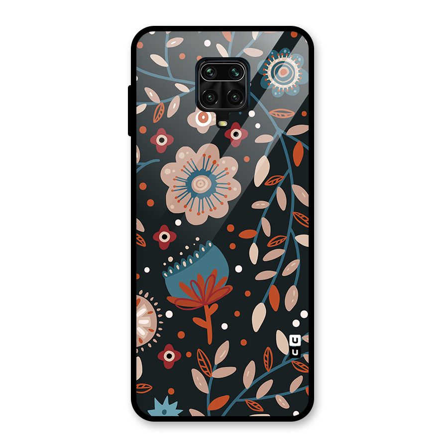 Nordic Arts Flowery Space Glass Back Case for Redmi Note 9 Pro