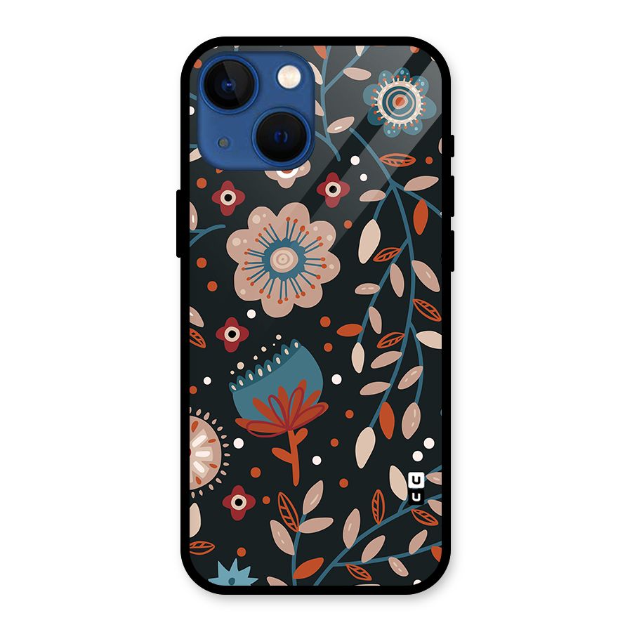 Nordic Arts Flowery Space Glass Back Case for iPhone 13 Mini