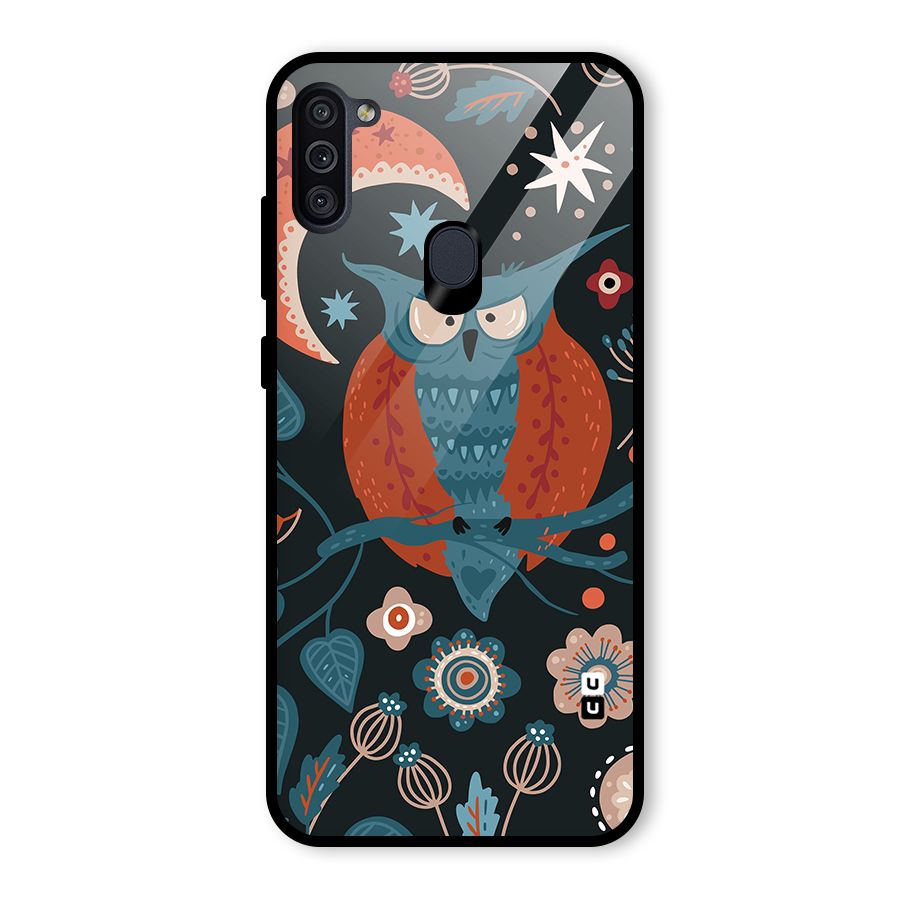 Nordic Arts Owl Moon Glass Back Case for Galaxy M11