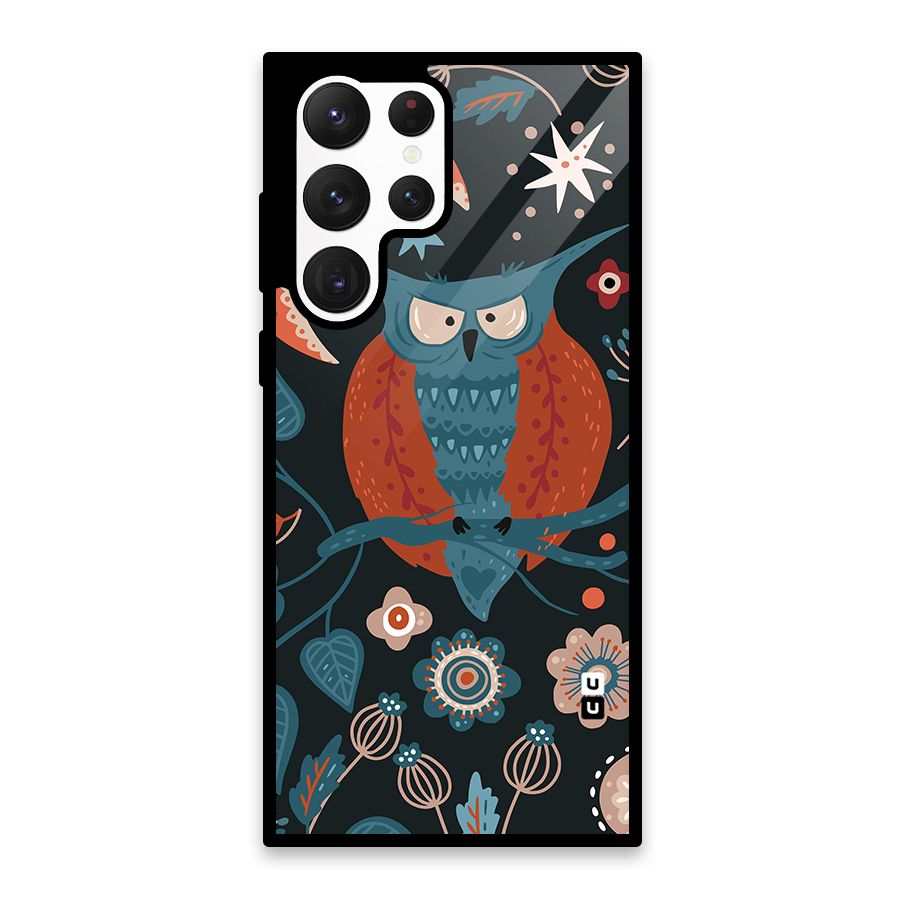Nordic Arts Owl Moon Glass Back Case for Galaxy S22 Ultra 5G