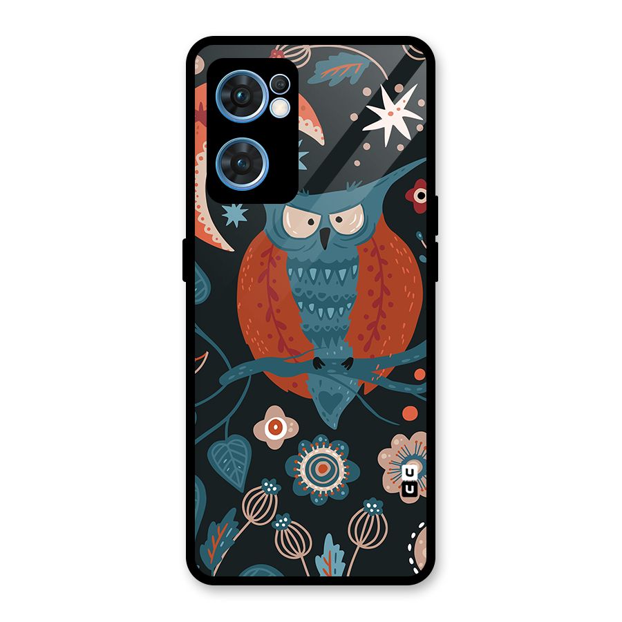 Nordic Arts Owl Moon Glass Back Case for Oppo Reno7 5G