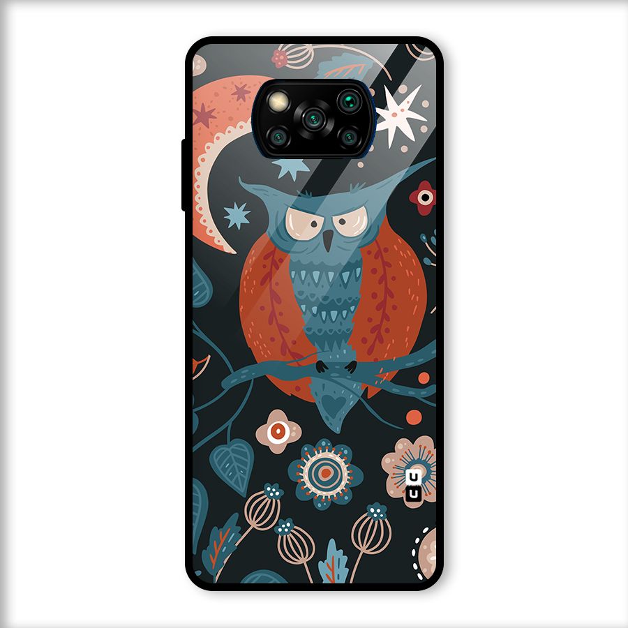 Nordic Arts Owl Moon Glass Back Case for Poco X3