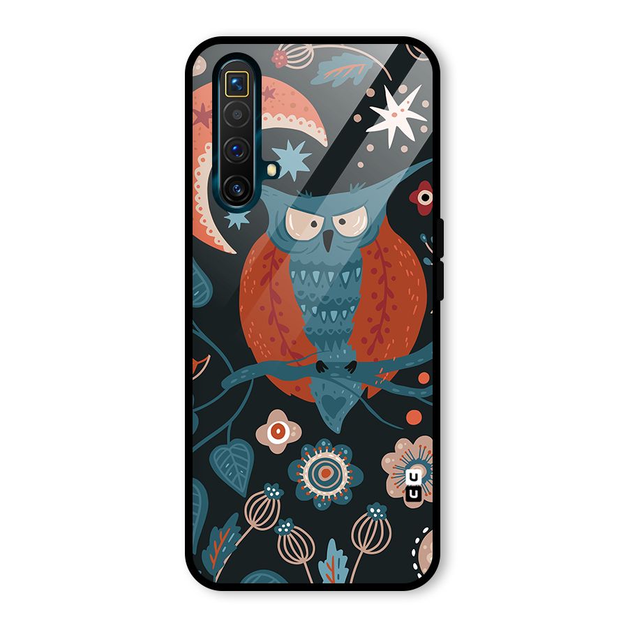 Nordic Arts Owl Moon Glass Back Case for Realme X3 SuperZoom