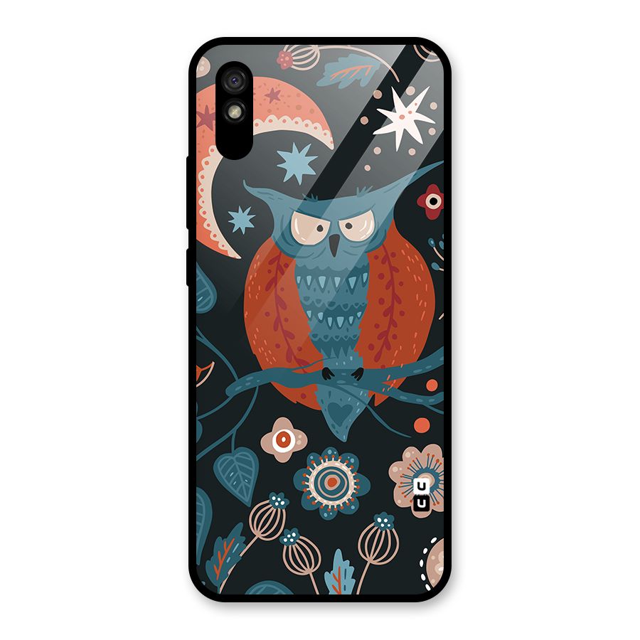 Nordic Arts Owl Moon Glass Back Case for Redmi 9i
