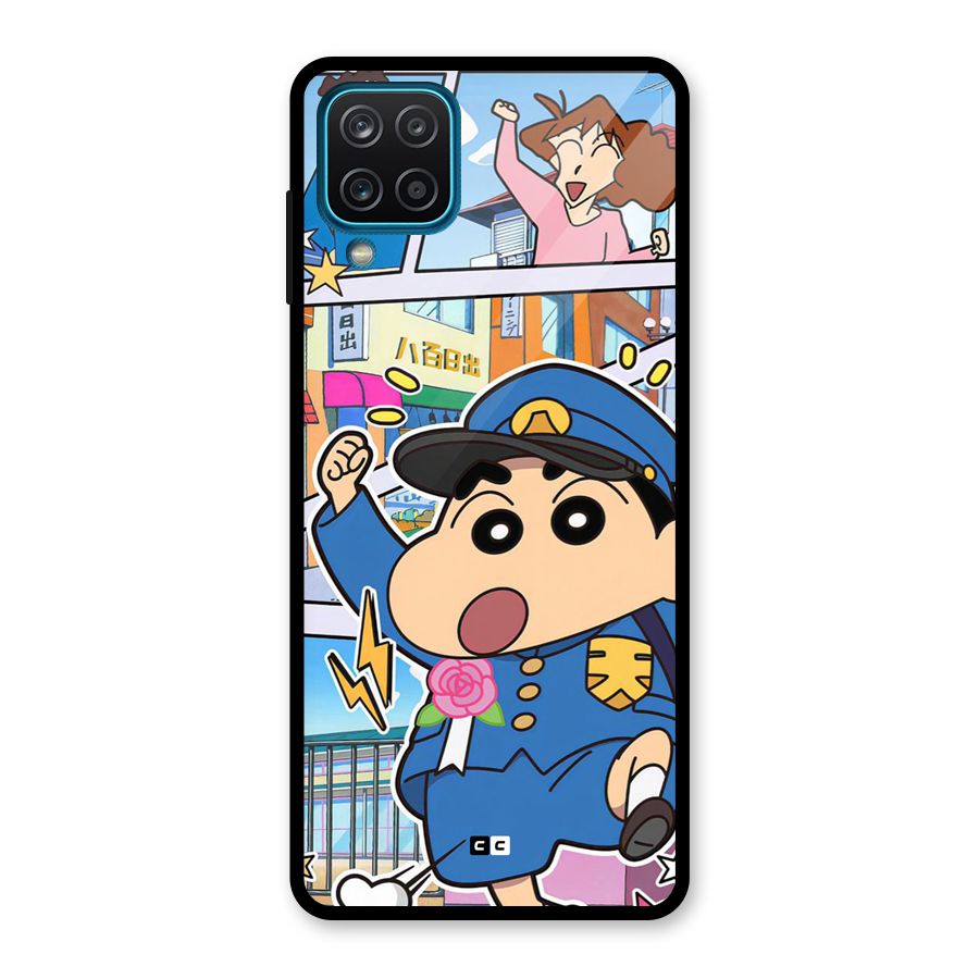Officer Shinchan Glass Back Case for Galaxy A12