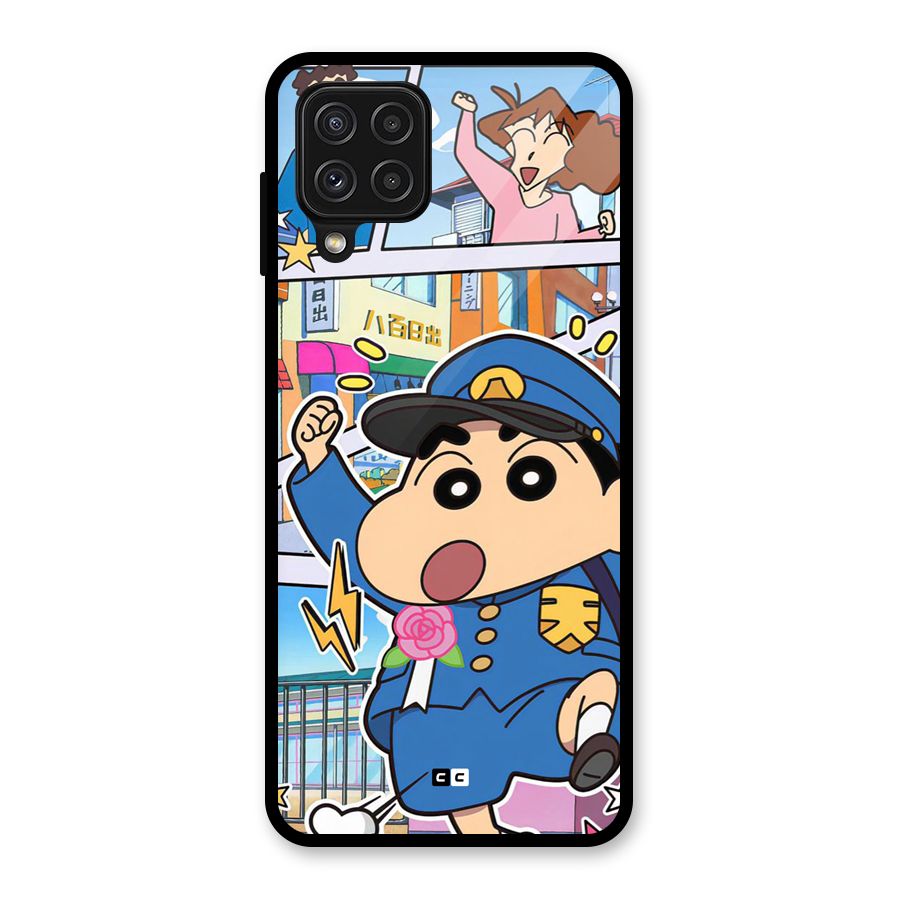Officer Shinchan Glass Back Case for Galaxy A22 4G
