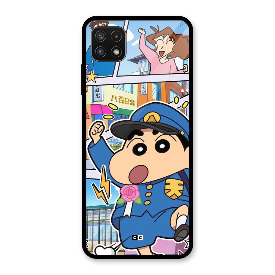Officer Shinchan Glass Back Case for Galaxy A22 5G