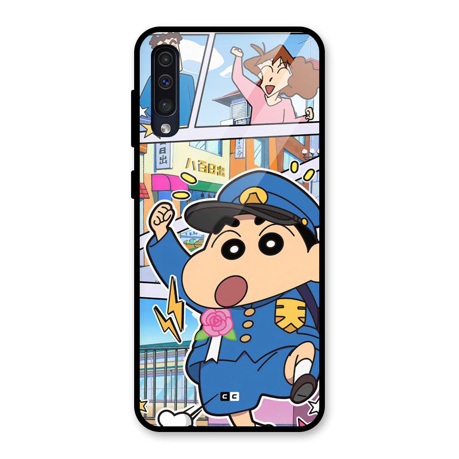 Officer Shinchan Glass Back Case for Galaxy A50s