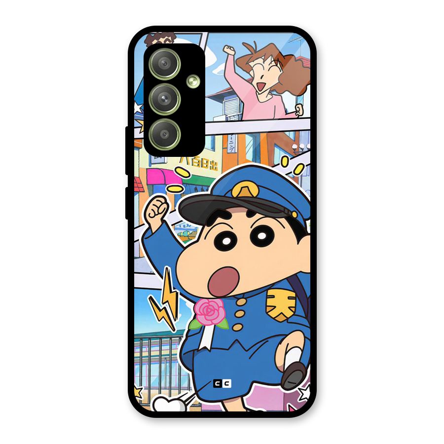 Officer Shinchan Glass Back Case for Galaxy A54