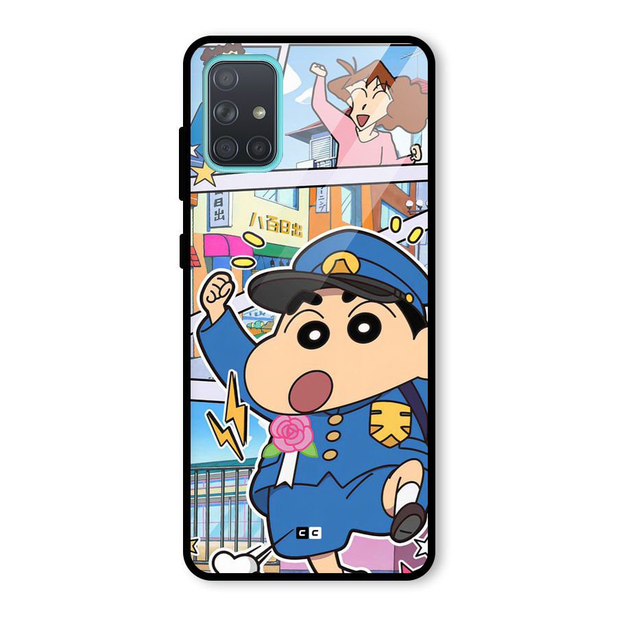 Officer Shinchan Glass Back Case for Galaxy A71