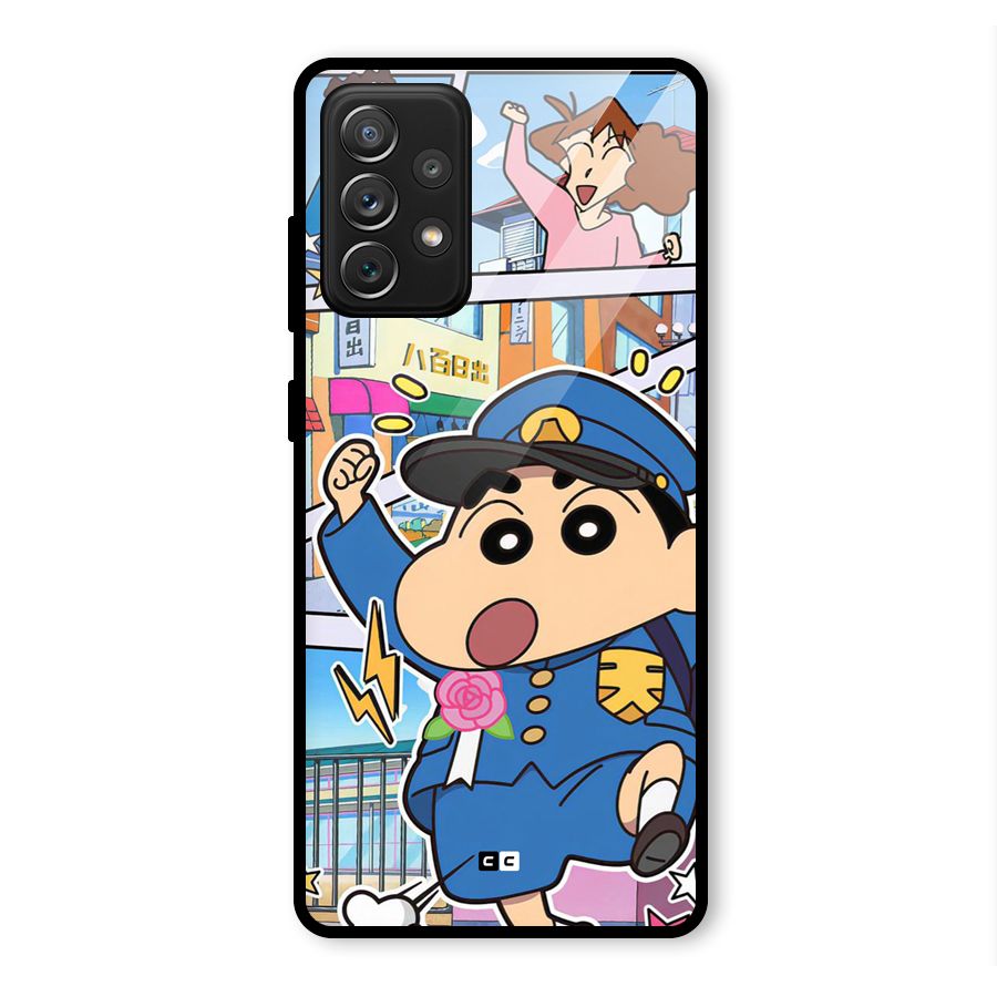 Officer Shinchan Glass Back Case for Galaxy A72