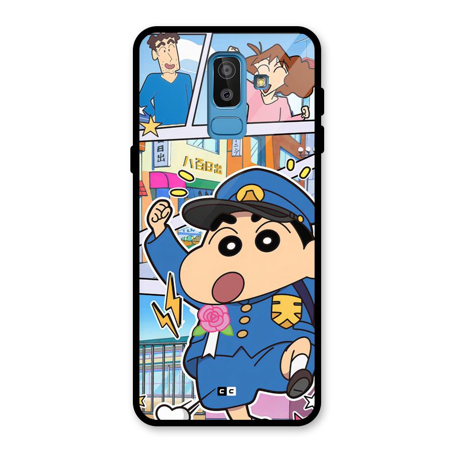 Officer Shinchan Glass Back Case for Galaxy J8