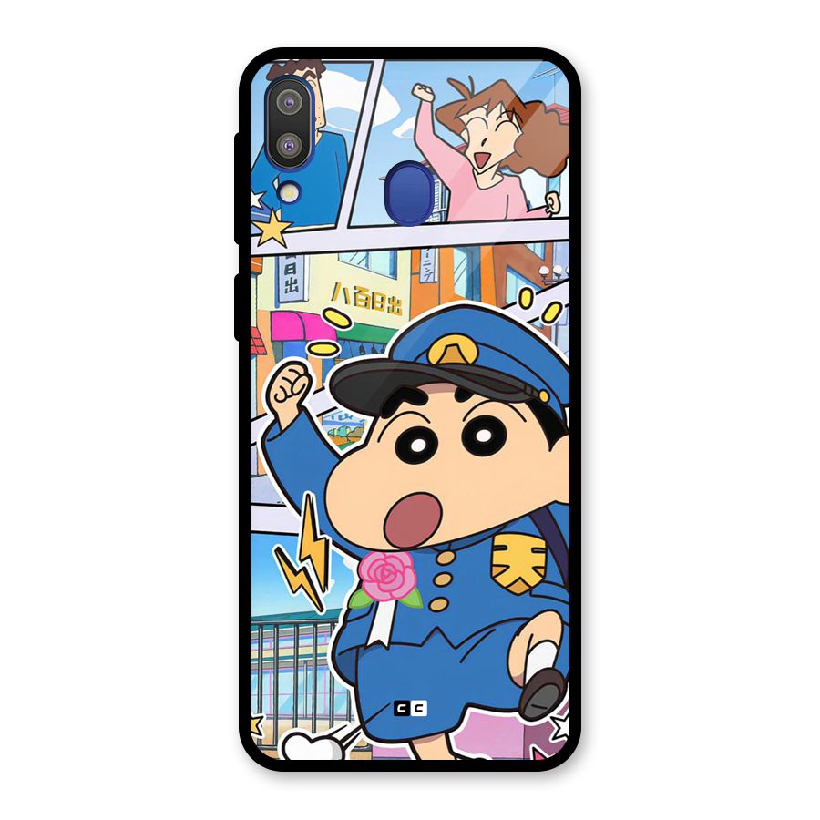 Officer Shinchan Glass Back Case for Galaxy M20