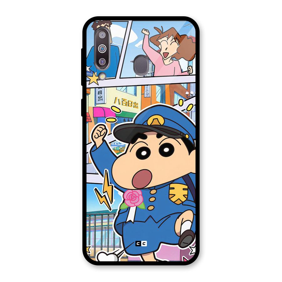 Officer Shinchan Glass Back Case for Galaxy M30