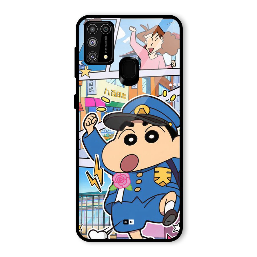 Officer Shinchan Glass Back Case for Galaxy M31